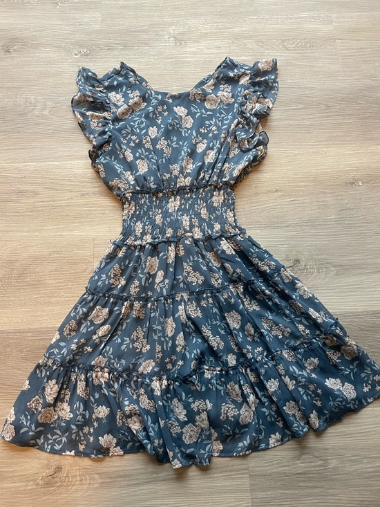Altar'd State Dresses & Skirts - Altar'd State Blue Floral Ruffle-Sleeve Smocked Waist Dress